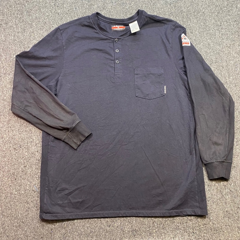 Bulwark FR Henley Shirt Sz XL Mens Navy Blue Workwear Flame Resistant CAT 2 2112